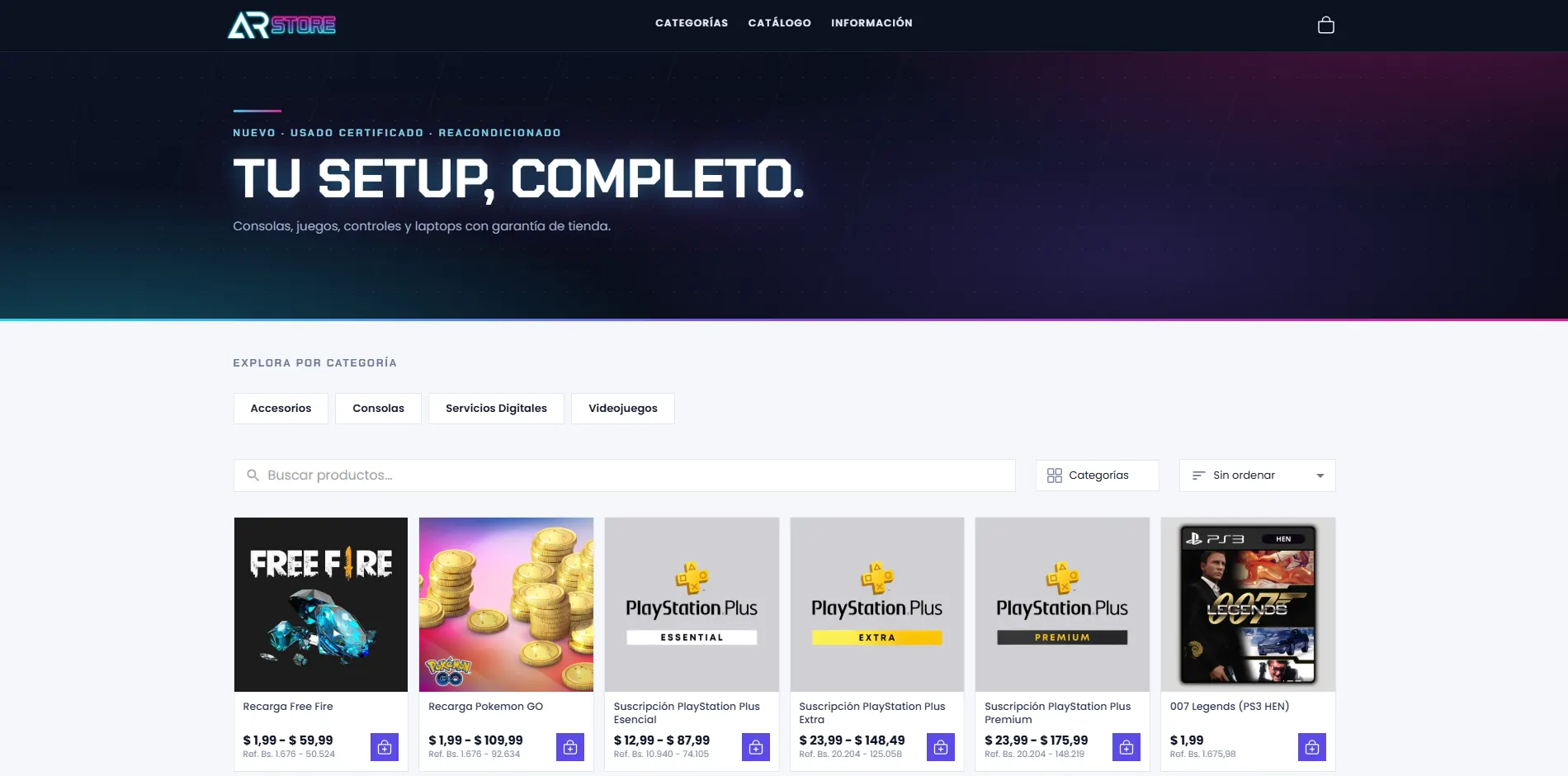 Catálogo online de AR STORE hecho con Takla